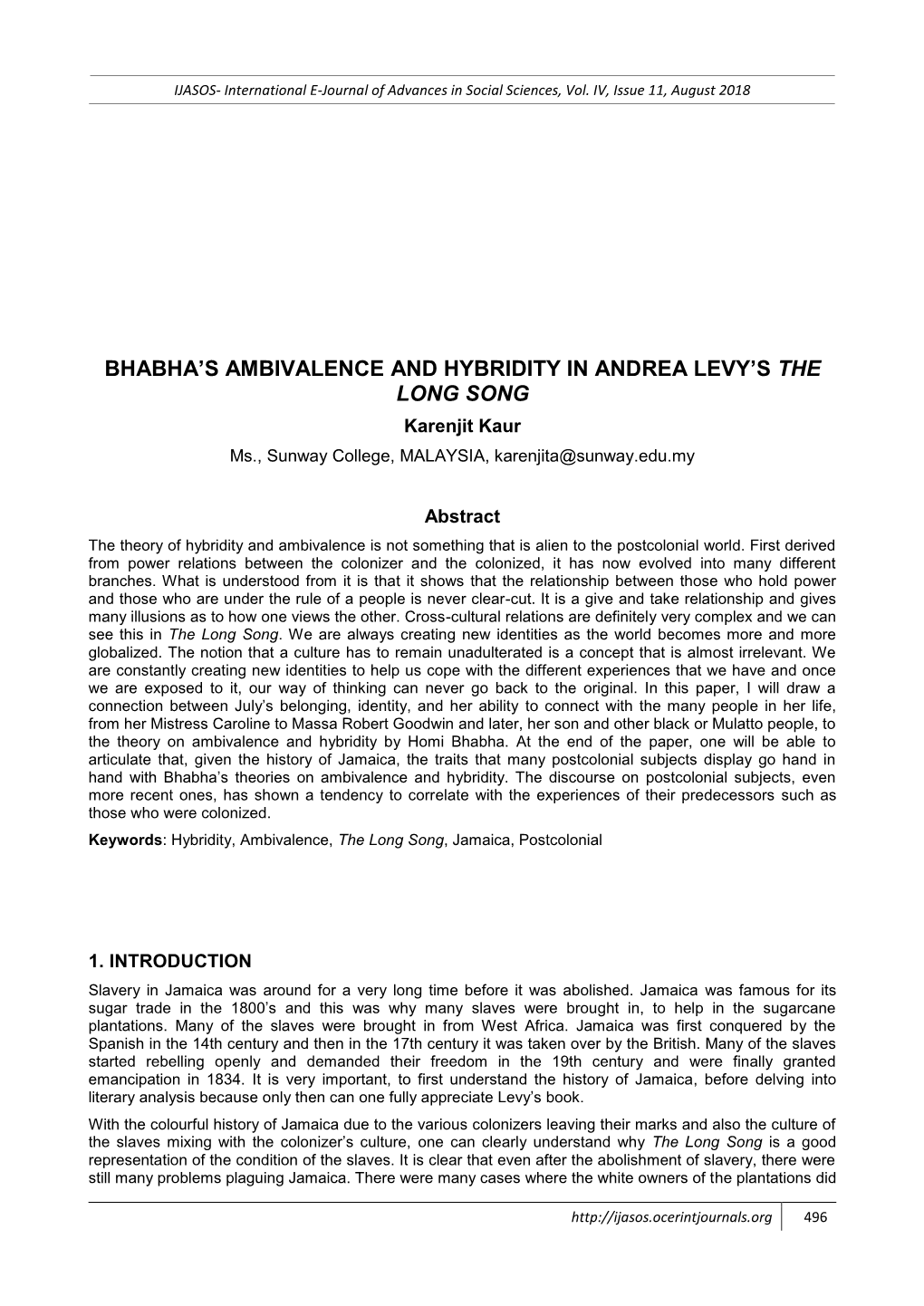 Bhabha's Ambivalence and Hybridity in Andrea Levy's