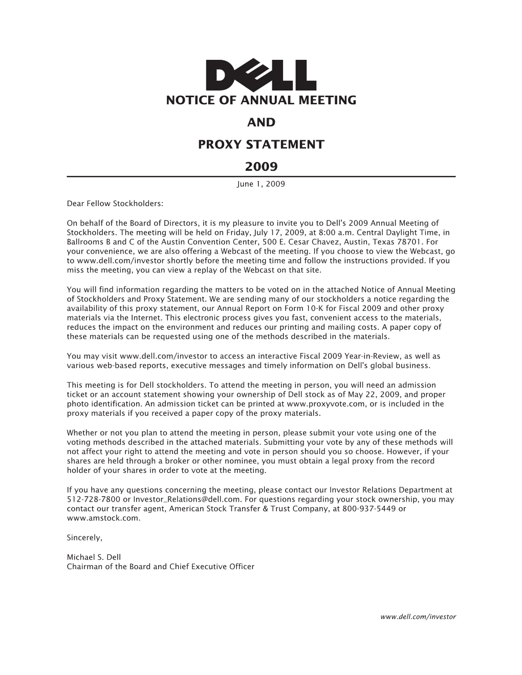 NOTICE of ANNUAL MEETING and PROXY STATEMENT 2009 June 1, 2009