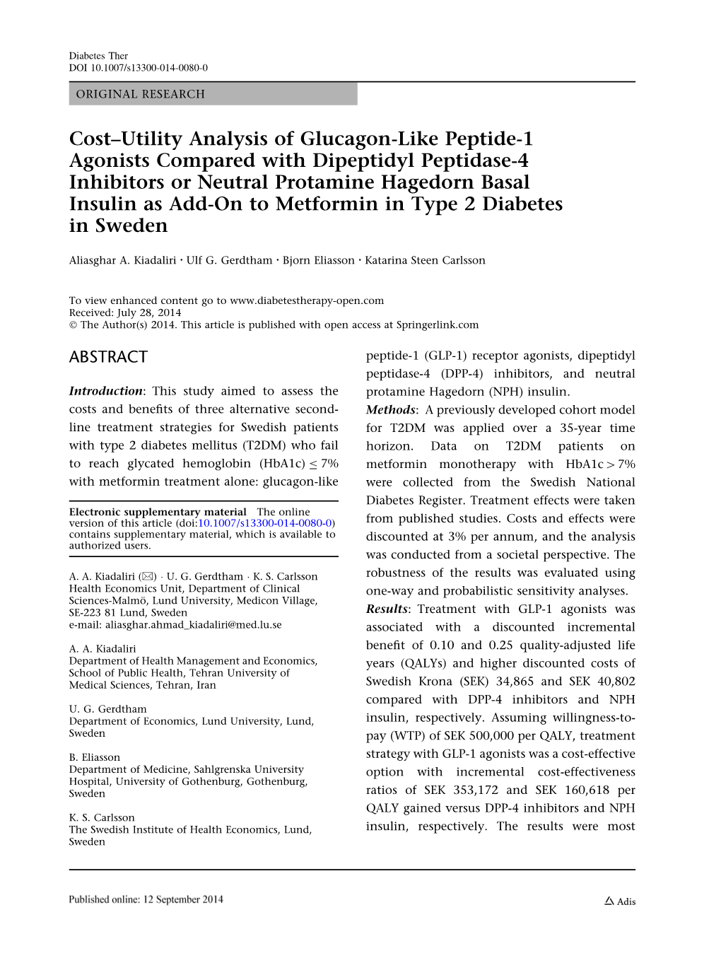 Cost–Utility Analysis of Glucagon-Like Peptide-1 Agonists