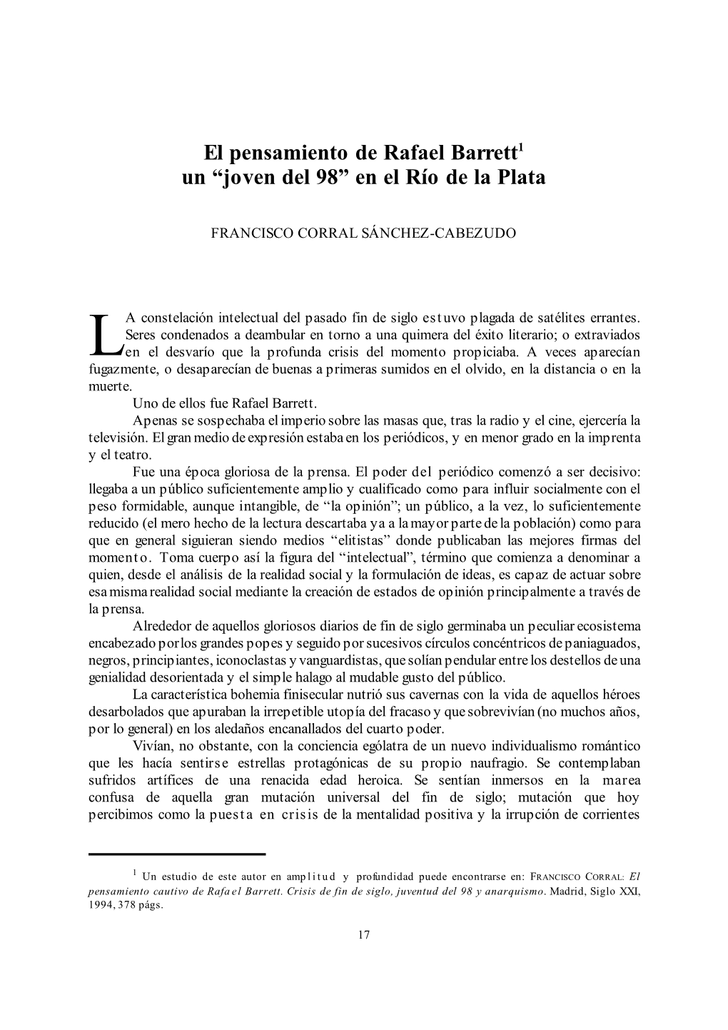 Pdf El Pensamiento De Rafael Barrett, Un "Joven Del