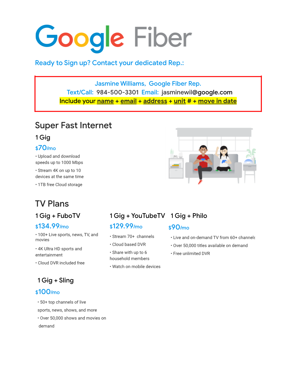 Google Fiber Plans (Fiber 1000)