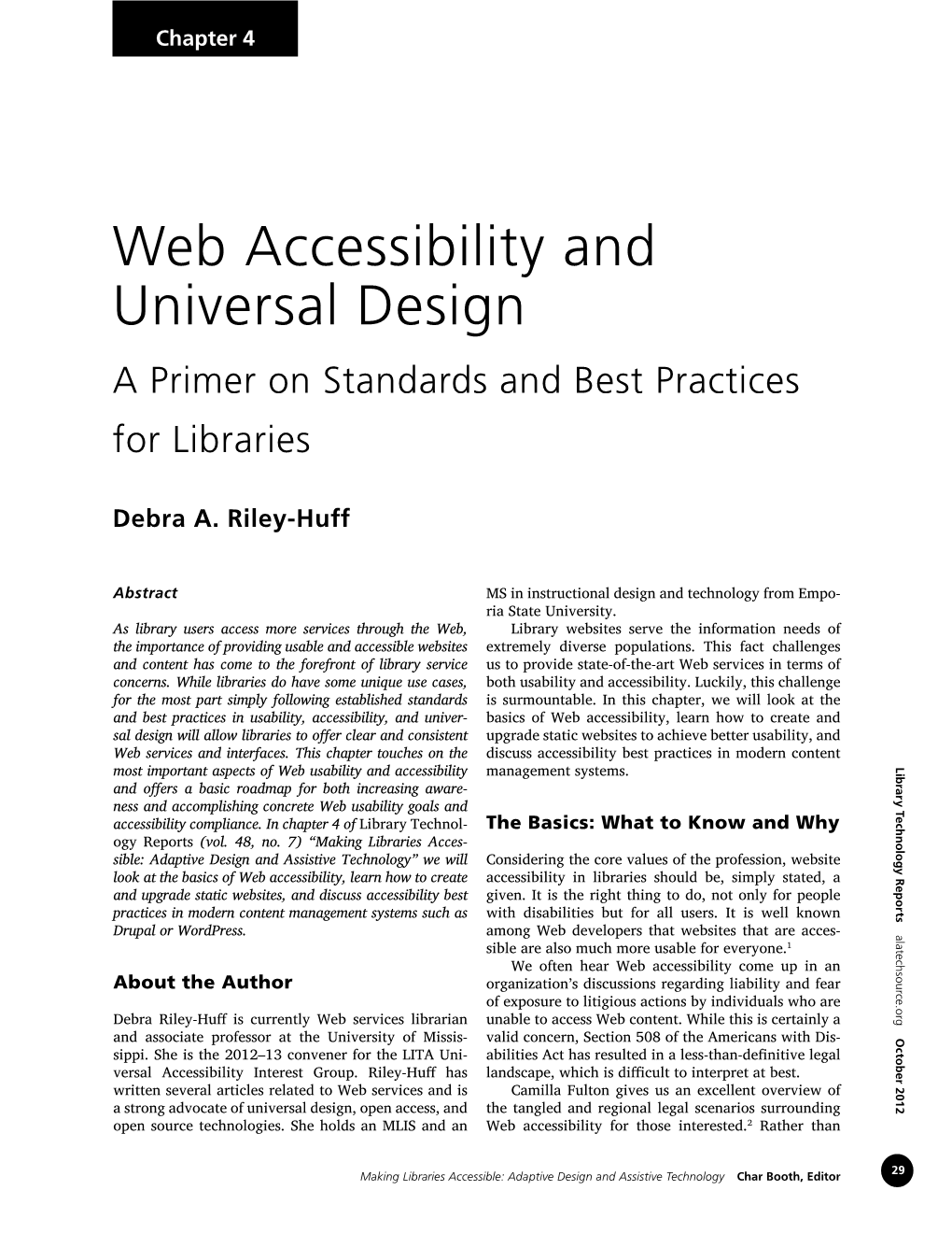 Web Accessibility and Universal Design a Primer on Standards and Best Practices for Libraries