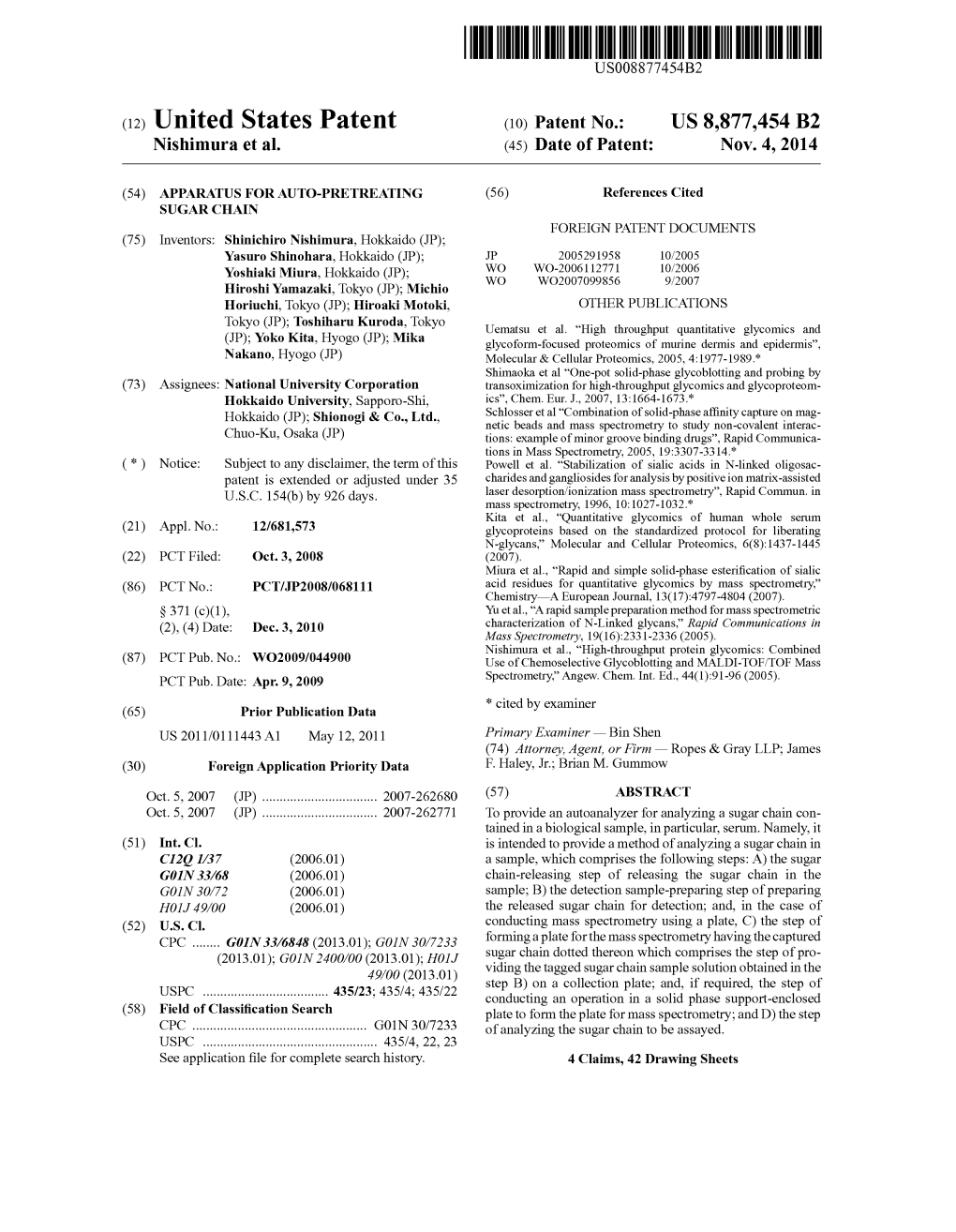 (12) United States Patent (10) Patent No.: US 8,877,454 B2 Nishimura Et Al