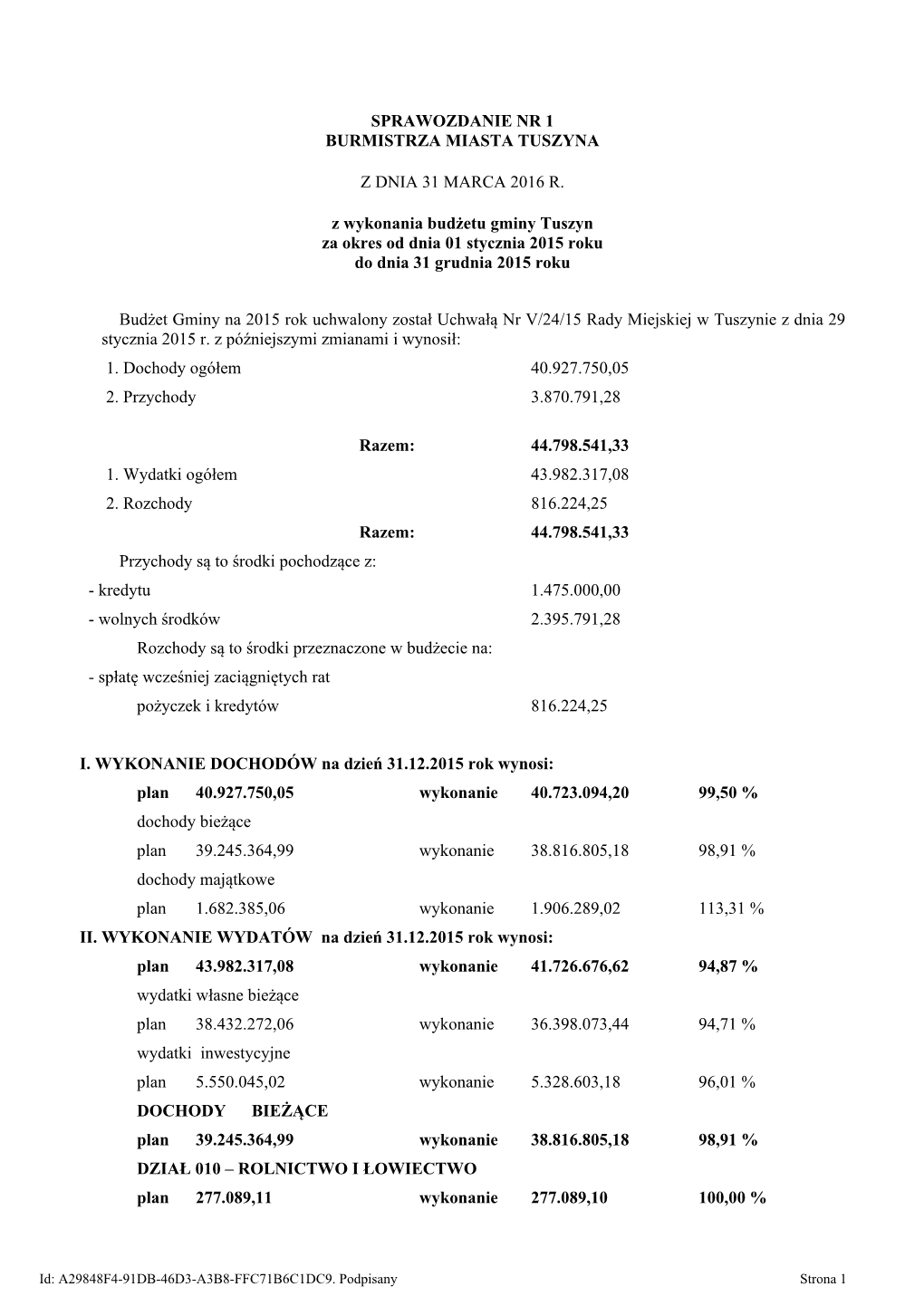 Sprawozdanie Nr 1 Z Dnia 31 Marca 2016 R