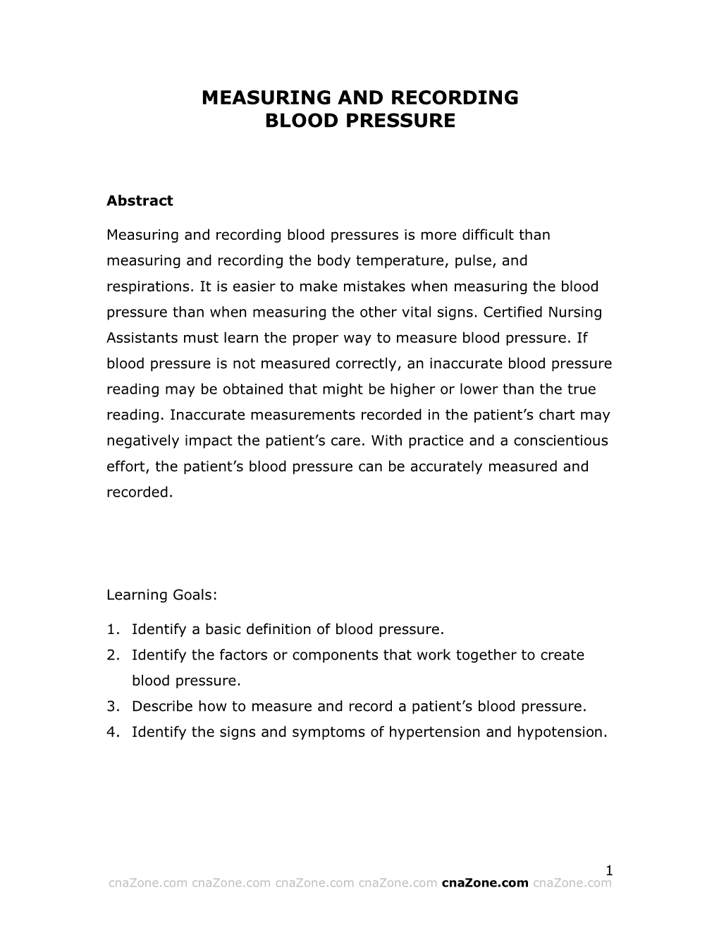 Measuring and Recording Blood Pressure