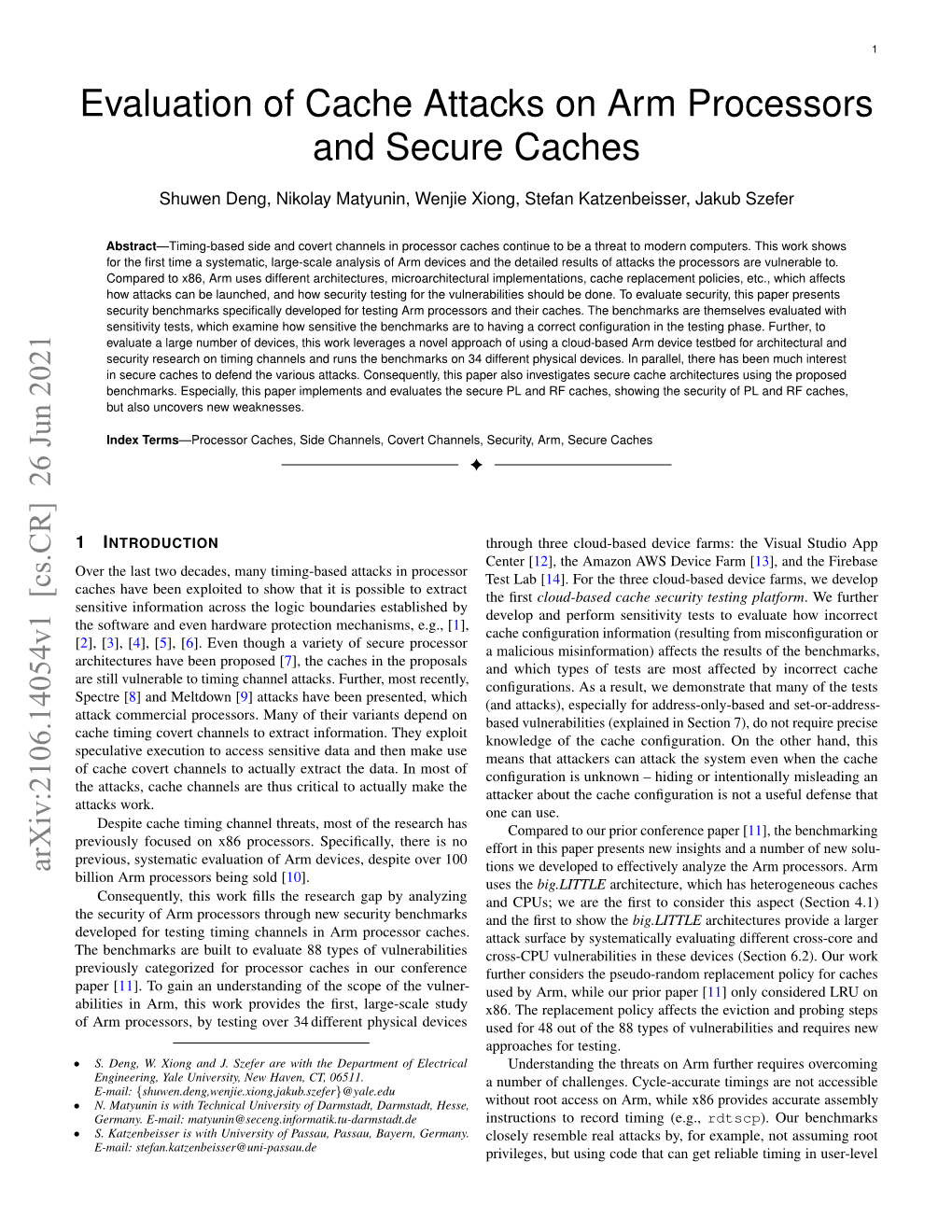 Evaluation of Cache Attacks on Arm Processors and Secure Caches