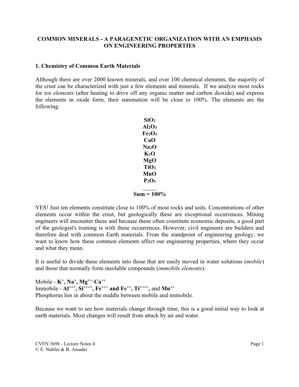 Common Minerals - a Paragenetic Organization with an Emphasis on Engineering Properties