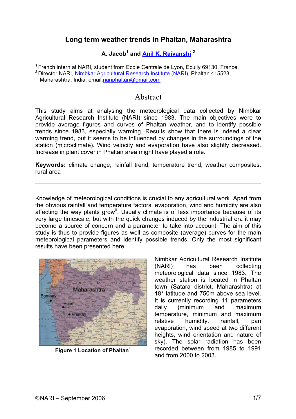 Phaltan Weather, and to Identify Possible Trends Since 1983, Especially Warming