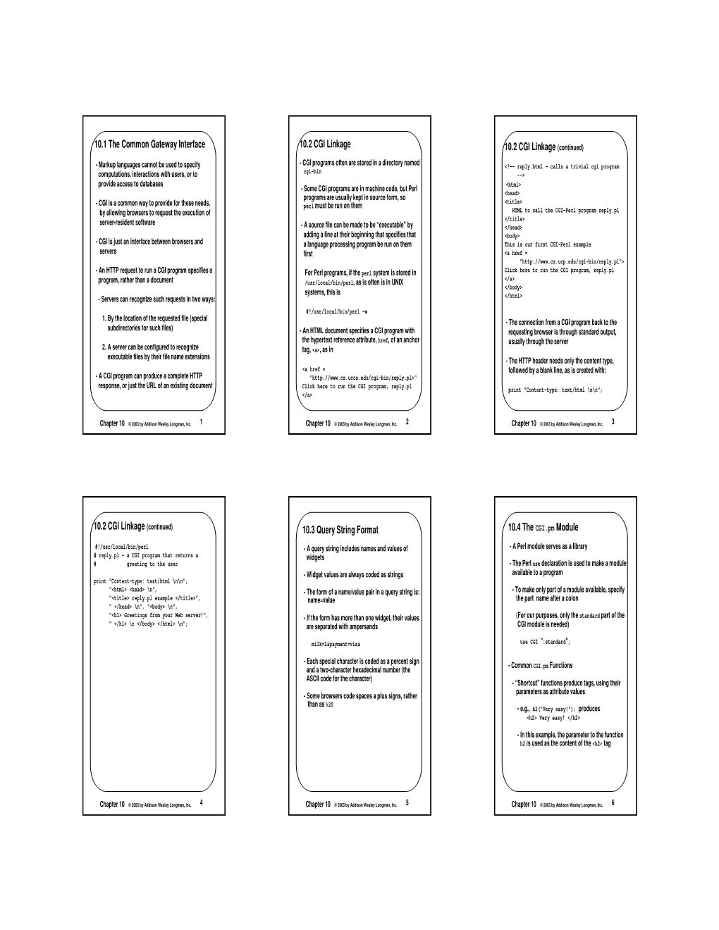 10.1 the Common Gateway Interface 10.2 CGI Linkage 10.2 CGI Linkage (Continued)