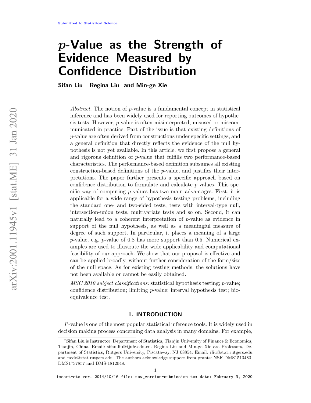 P-Value As the Strength of Evidence Measured by Confidence Distribution