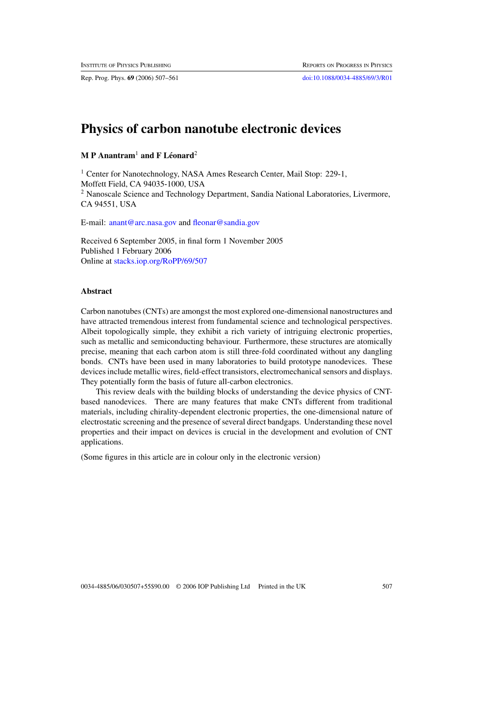 Physics of Carbon Nanotube Electronic Devices