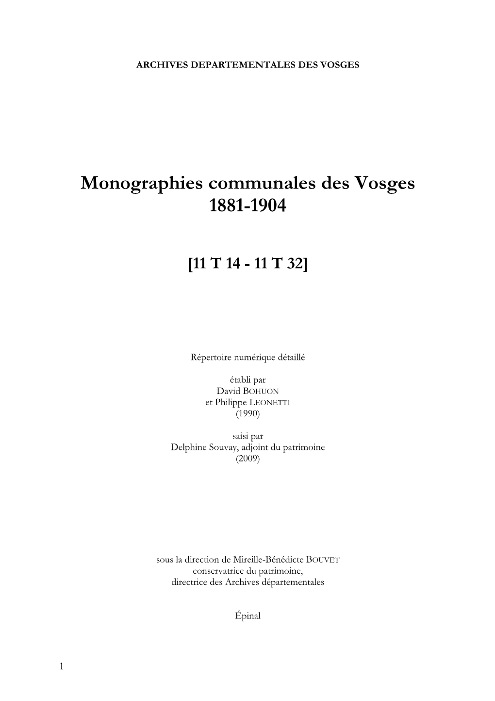 Monographies Communales Des Vosges 1881-1904