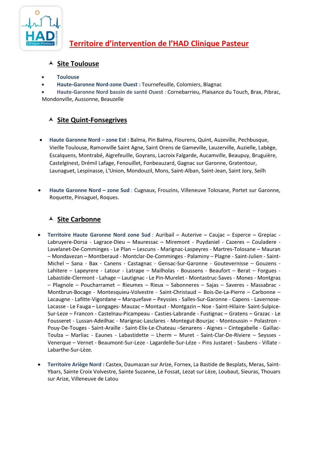 Territoire D'intervention De L'had Clinique Pasteur