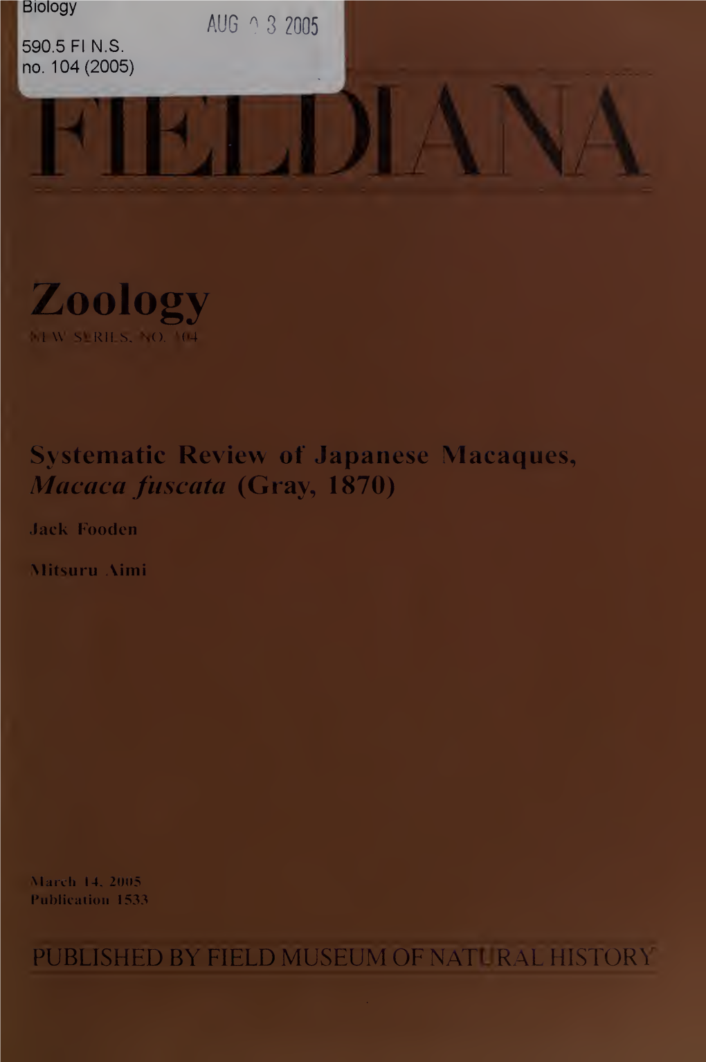 Systematic Review of Japanese Macaques, Macaca Fuscata (Gray, 1870)