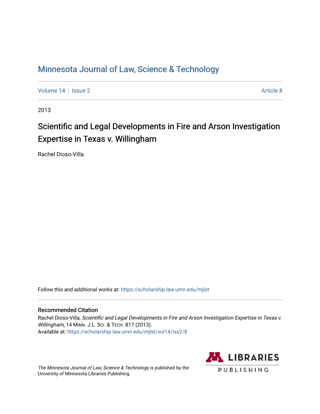 Scientific and Legal Developments in Fire and Arson Investigation Expertise in Texas V