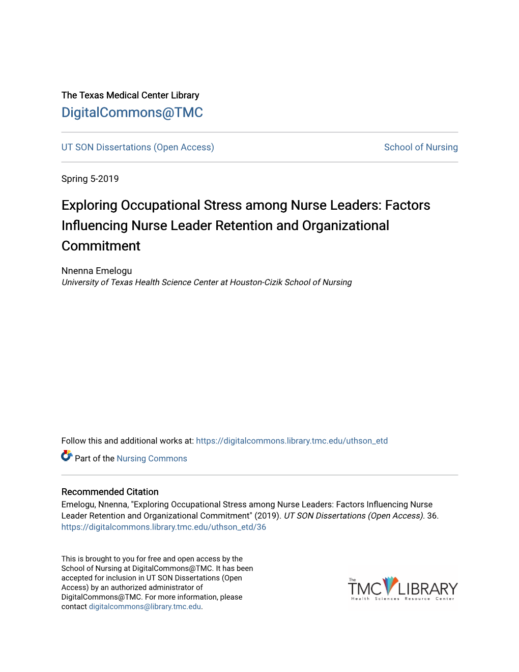 Exploring Occupational Stress Among Nurse Leaders: Factors Influencing Nurse Leader Retention and Organizational Commitment