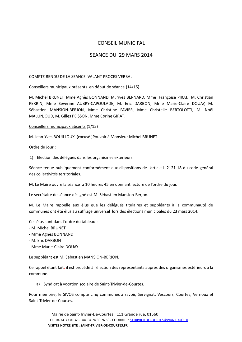 Conseil Municipal Seance Du 29 Mars 2014