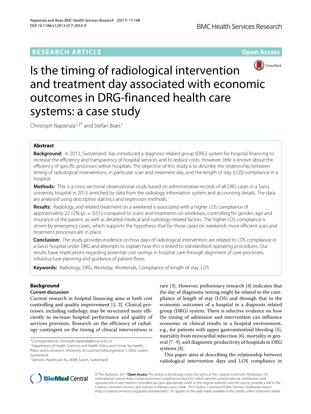Is the Timing of Radiological Intervention and Treatment Day Associated with Economic Outcomes in DRG-Financed Health Care Syste