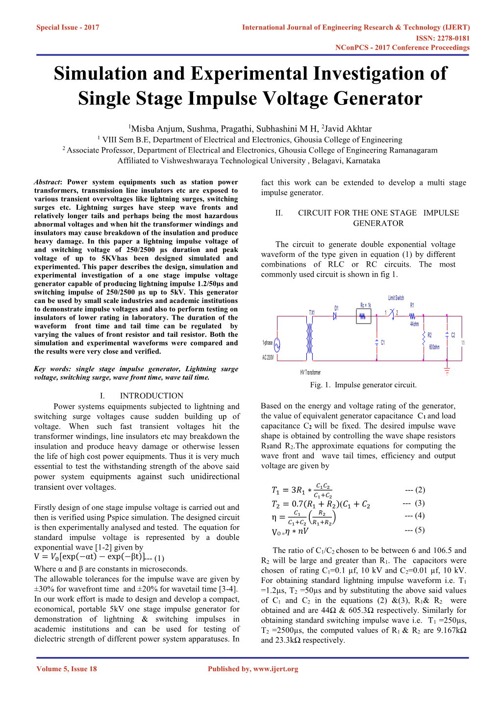 Simulation and Experimental Investigation of Single Stage Impulse Voltage Generator