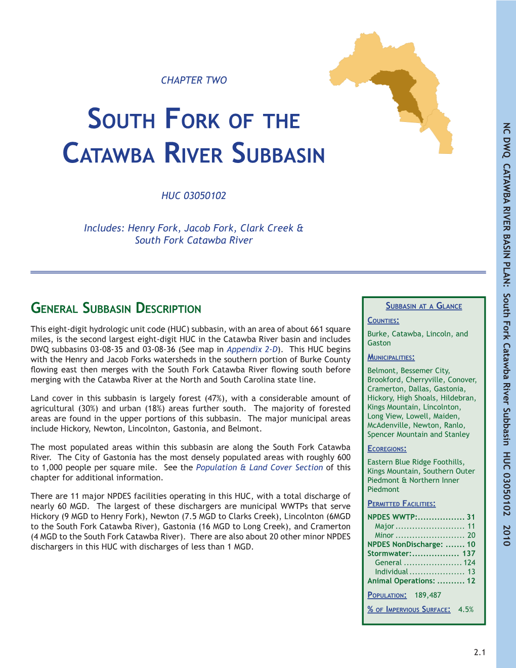 South Fork of the Catawba River Subbasin Is Just Under 50% Forested Land