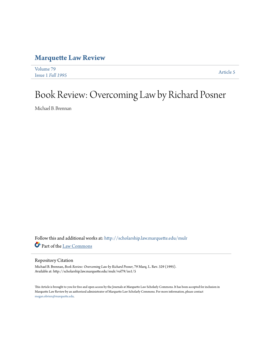 Overcoming Law by Richard Posner Michael B