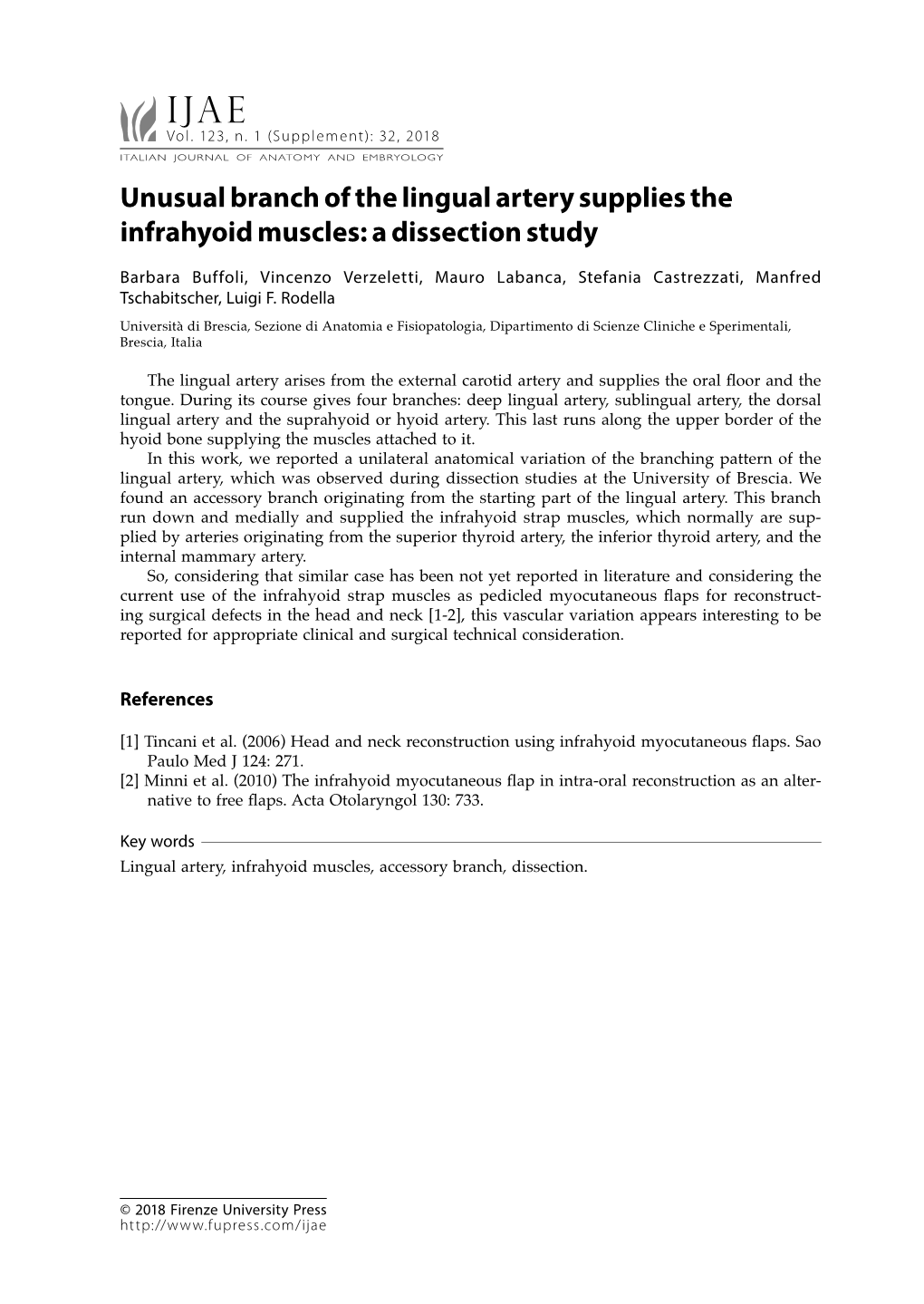 Unusual Branch of the Lingual Artery Supplies the Infrahyoid Muscles: a Dissection Study