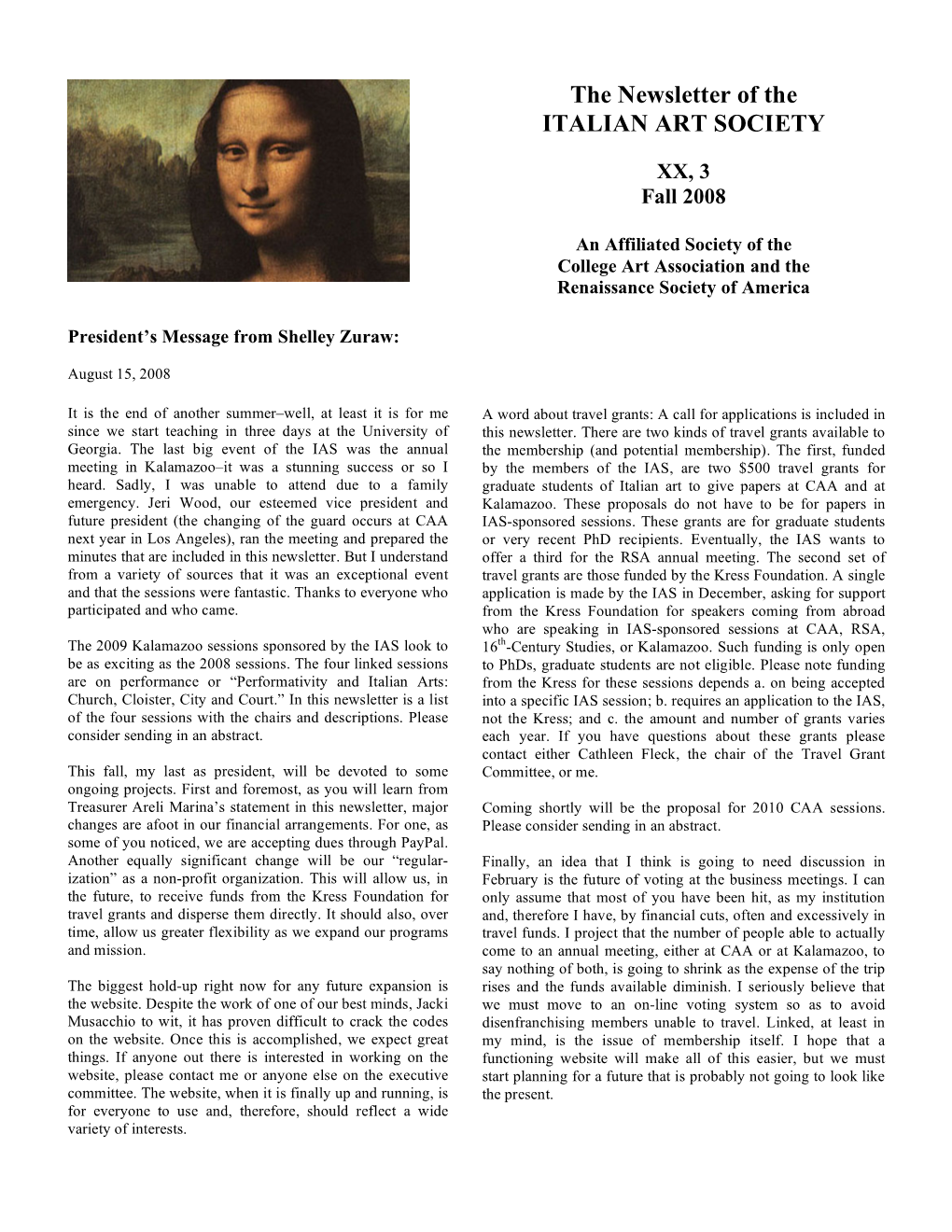 The Newsletter of the ITALIAN ART SOCIETY