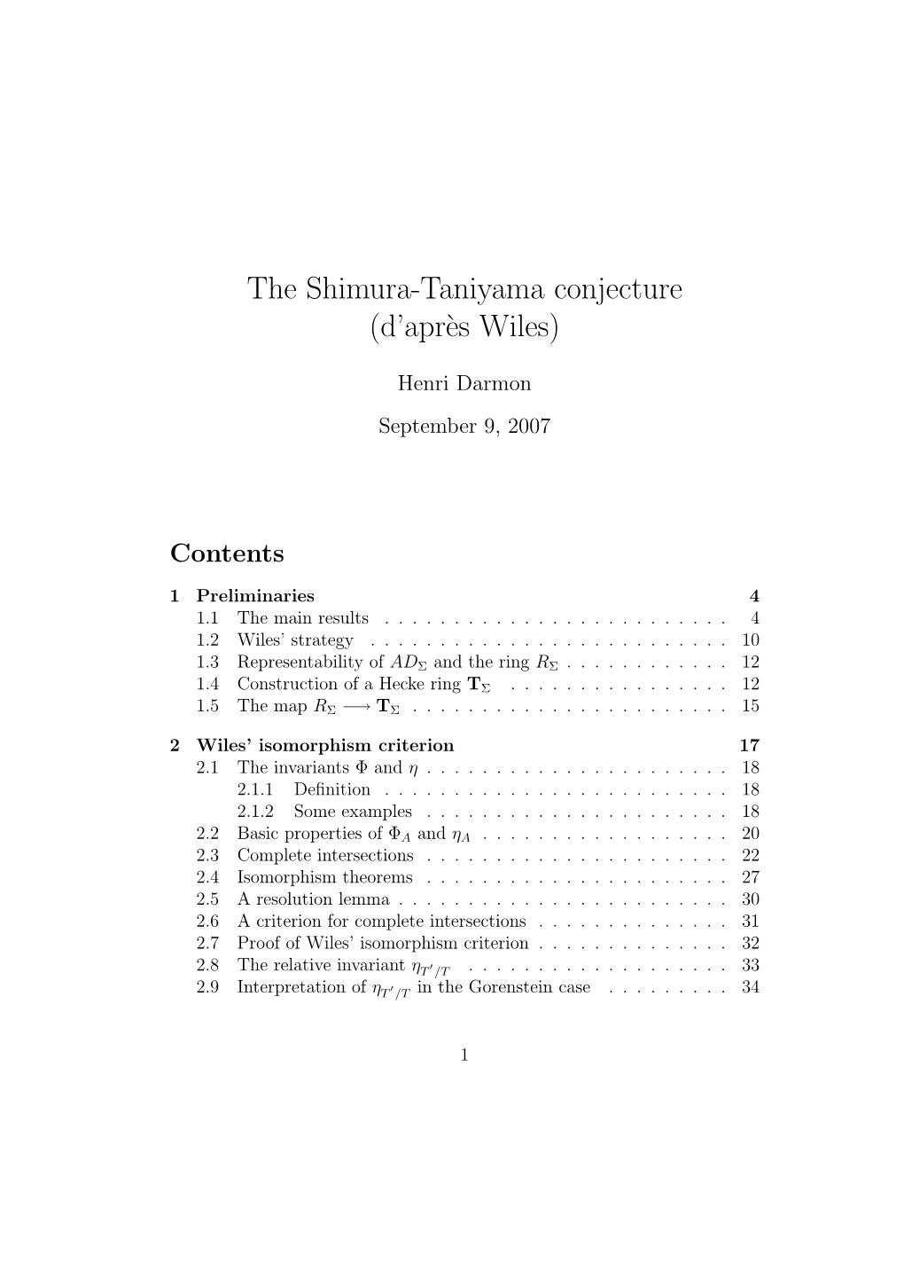 The Shimura-Taniyama Conjecture (D'apr`Es Wiles)