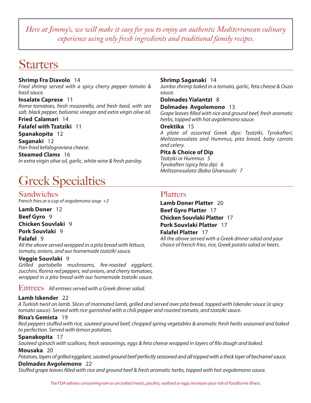 Starters Greek Specialties