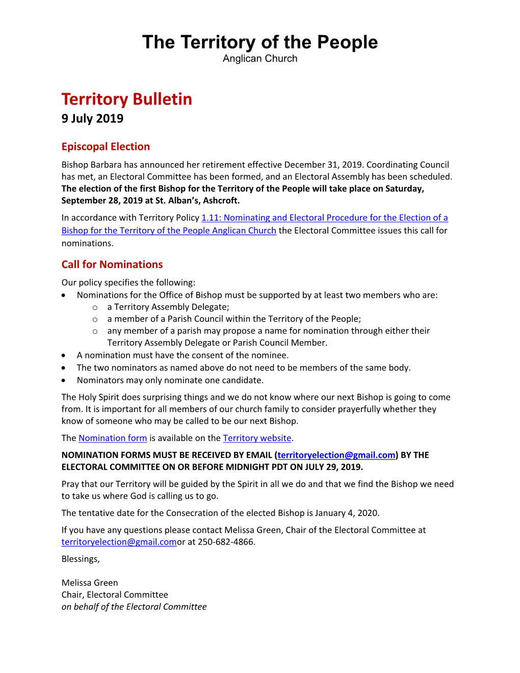 The Territory of the People Territory Bulletin