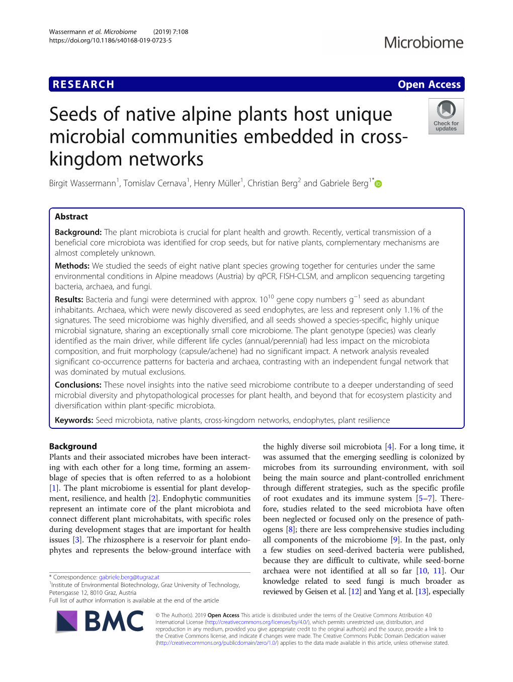 Seeds of Native Alpine Plants Host Unique Microbial Communities