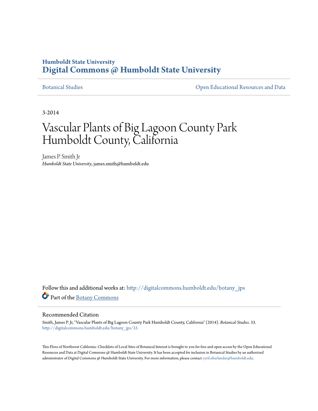 Vascular Plants of Big Lagoon County Park Humboldt County, California James P