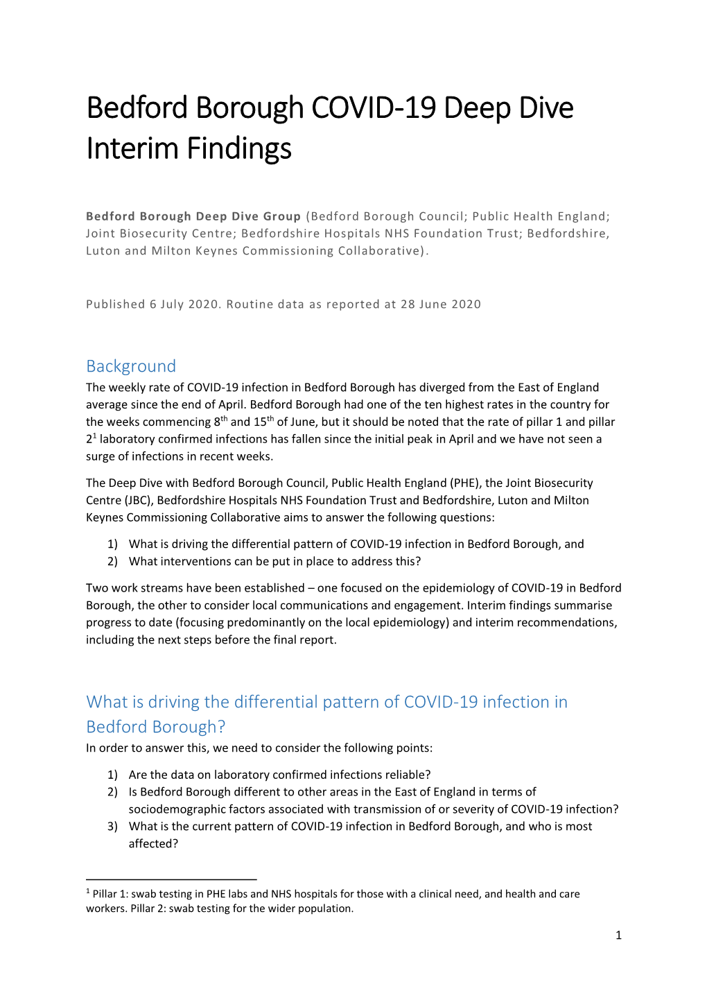 Bedford Borough COVID-19 Deep Dive Interim Findings