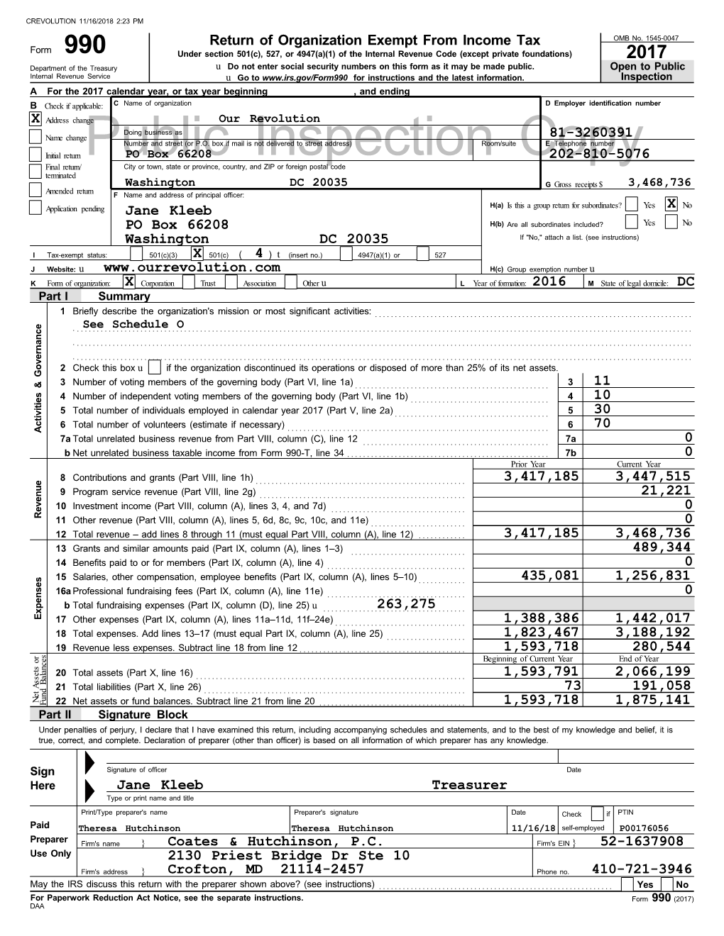 CS Tax Return for Year 2017