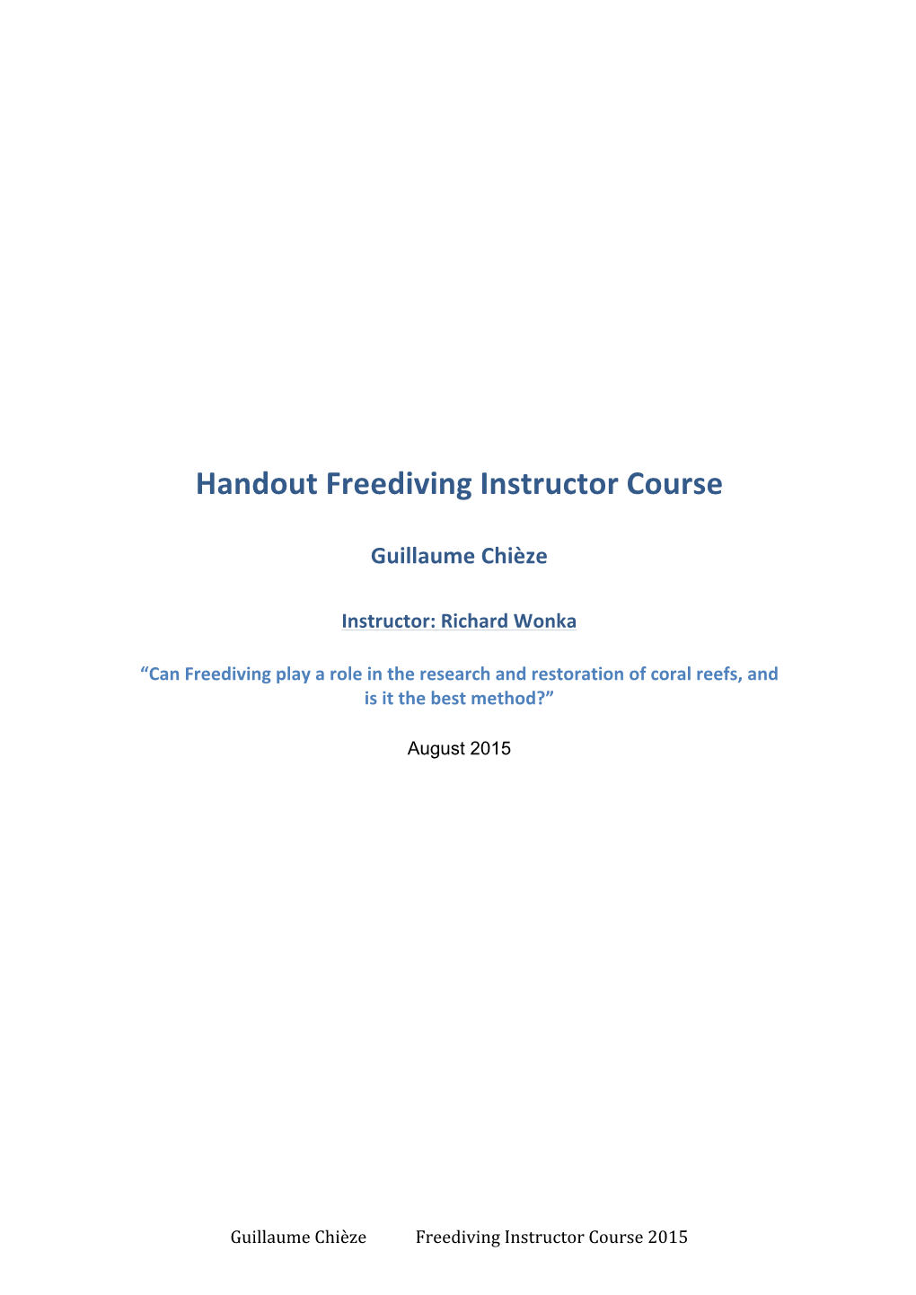 Handout Freediving Instructor Course