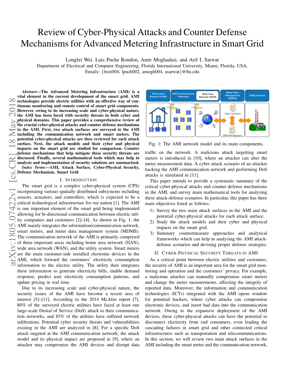 Review of Cyber-Physical Attacks and Counter Defense Mechanisms for Advanced Metering Infrastructure in Smart Grid