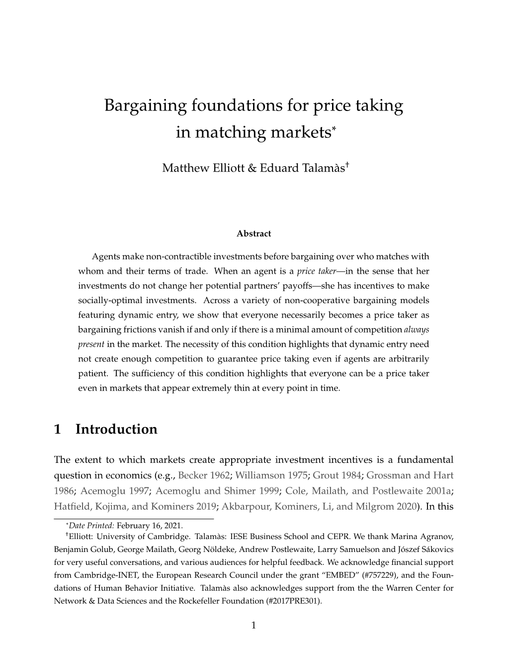 Bargaining Foundations for Price Taking in Matching Markets*