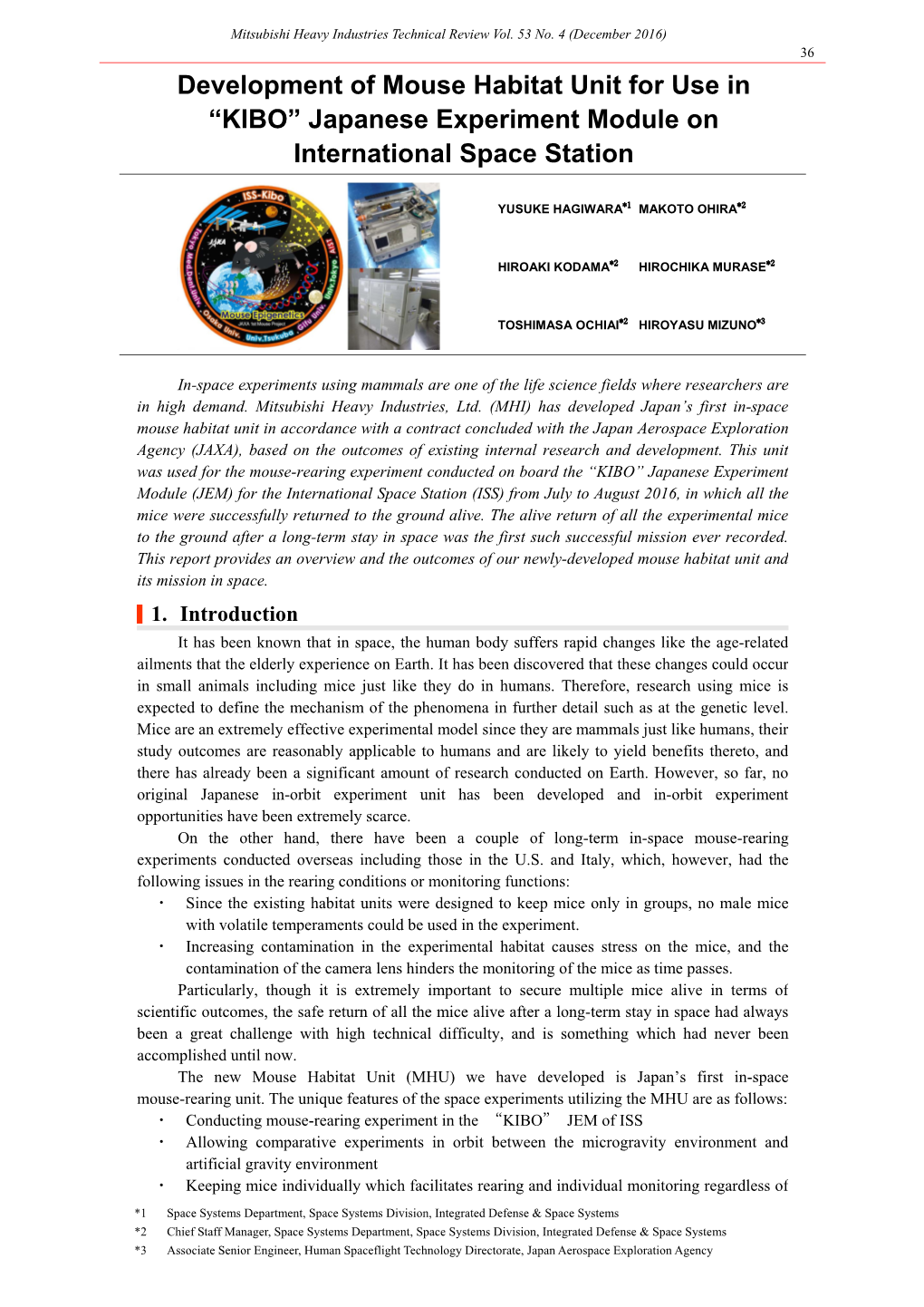 Development of Mouse Habitat Unit for Use in “KIBO” Japanese Experiment Module on International Space Station