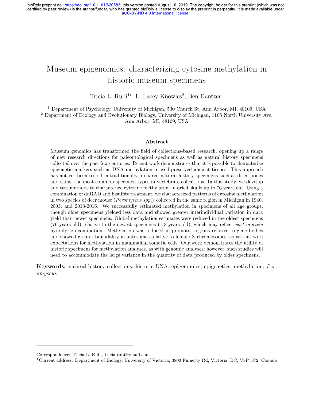 Characterizing Cytosine Methylation in Historic Museum Specimens