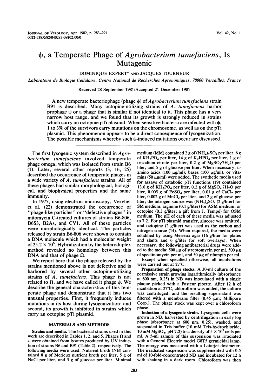 4,, a Temperate Phage of Agrobacterium Tumefaciens, Is