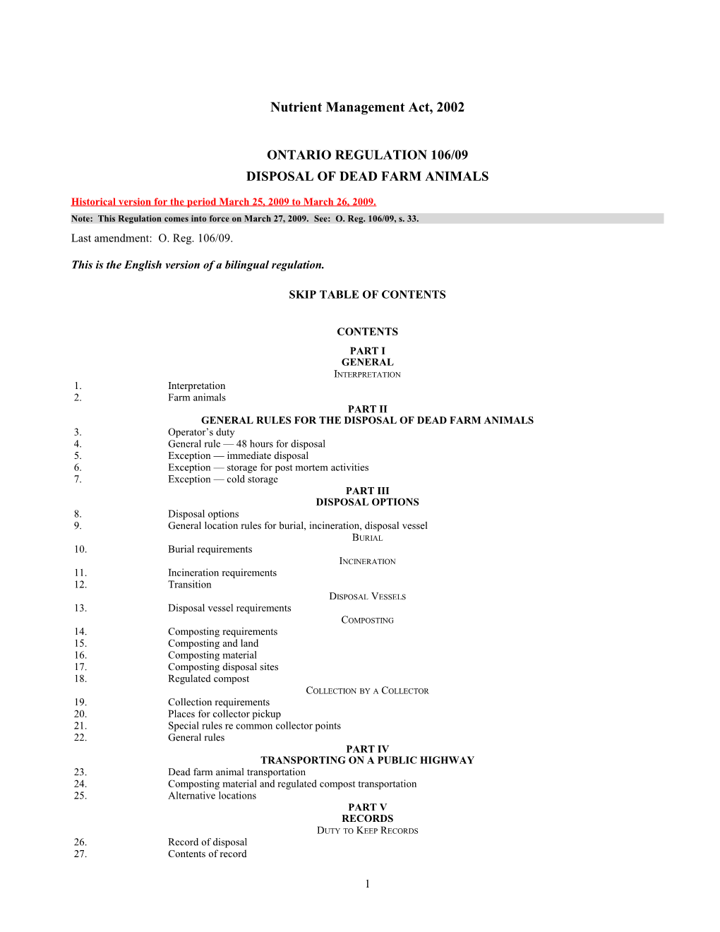 Nutrient Management Act, 2002 - O. Reg. 106/09