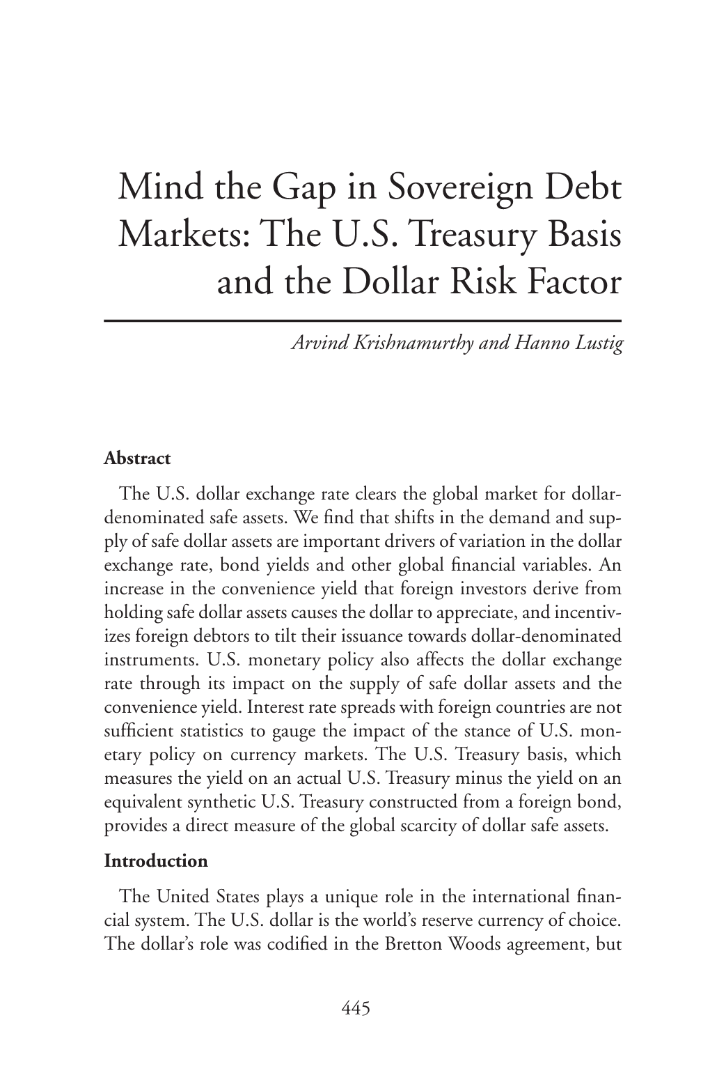 Mind the Gap in Sovereign Debt Markets: the U.S. Treasury Basis and the Dollar Risk Factor