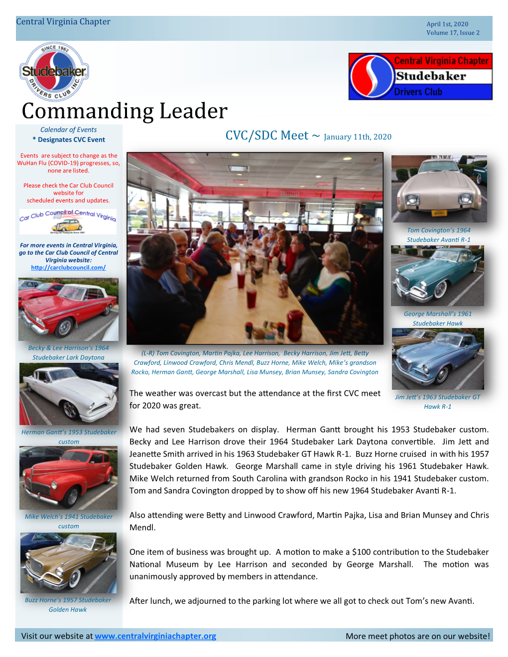 Commanding Leader Calendar of Events * Designates CVC Event CVC/SDC Meet ~ January 11Th, 2020