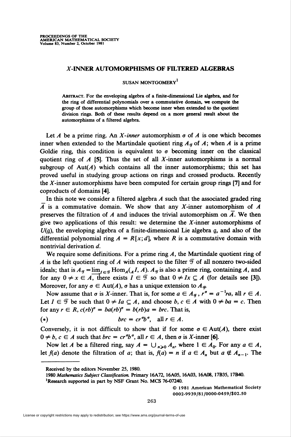 DINNER AUTOMORPHISMS of FILTERED ALGEBRAS I