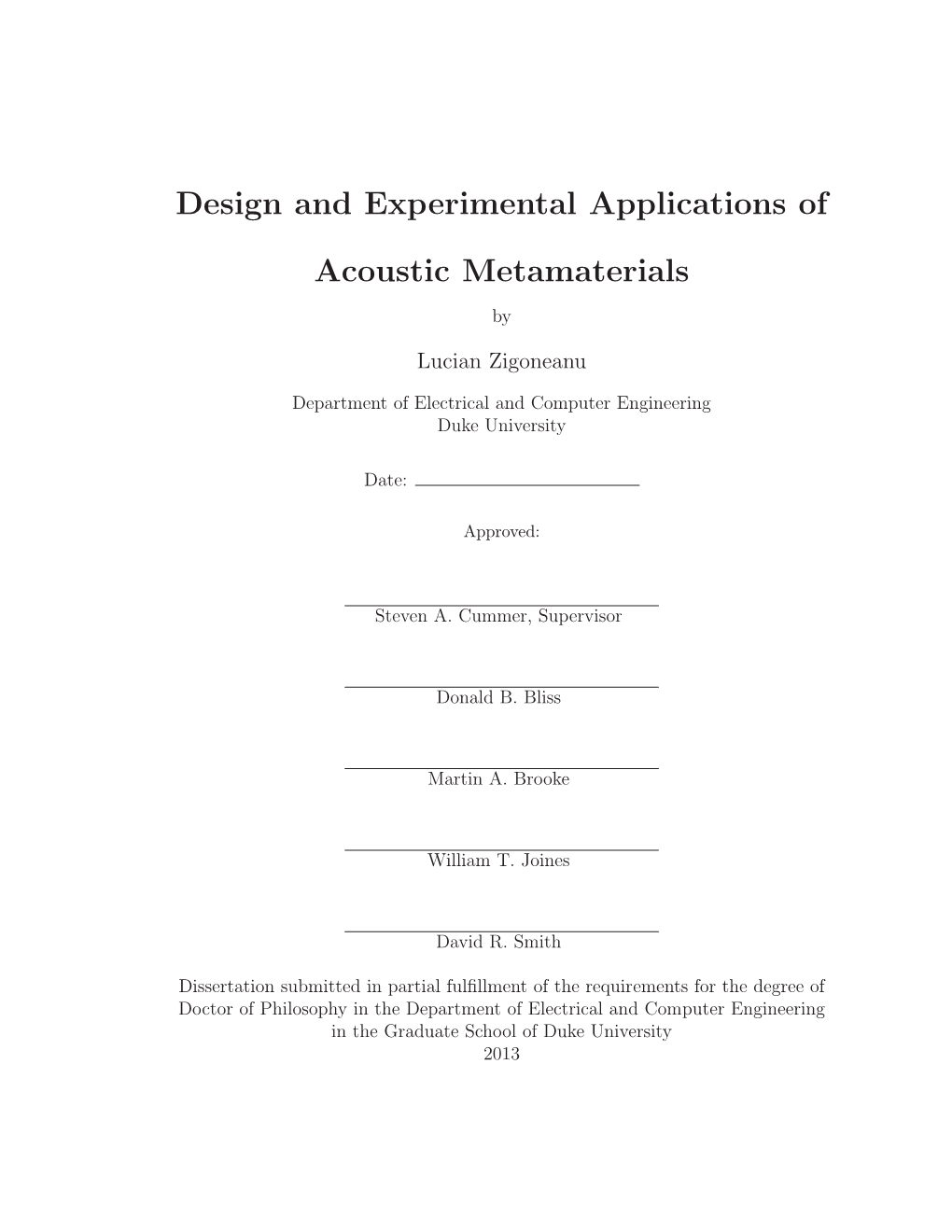 Design and Experimental Applications of Acoustic Metamaterials