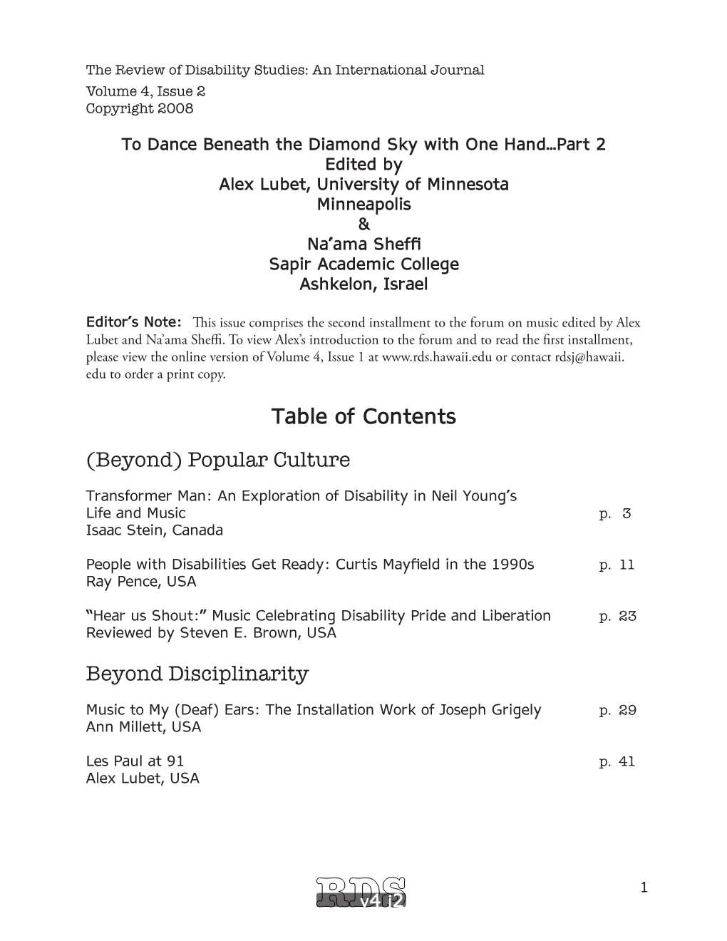 Table of Contents (Beyond) Popular Culture