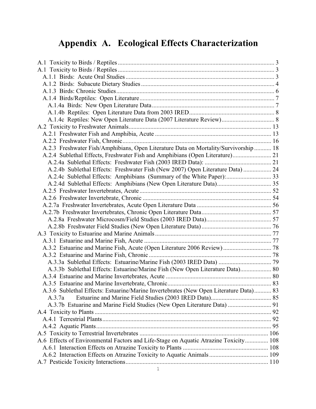 Appendix A. Ecological Effects Characterization