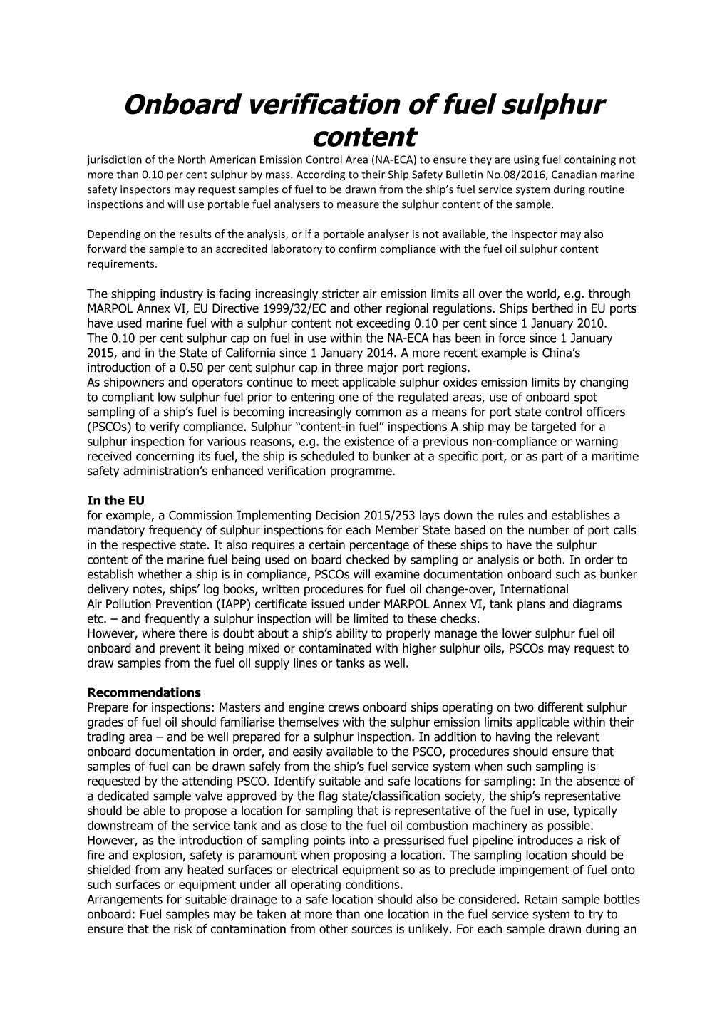 Onboard Verification of Fuel Sulphur Content