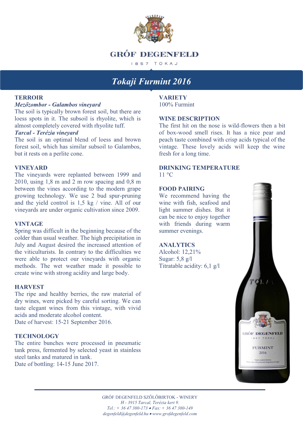 Tokaji Furmint 2016