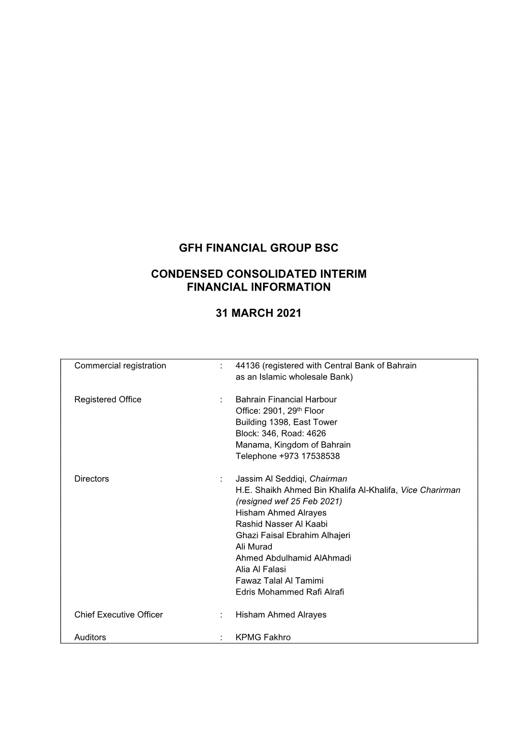 Gfh Financial Group Bsc Condensed Consolidated Interim Financial